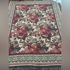 Goodwin Weavers Fruit Leaf Design Tapestry Throw Vtg 59"x49" RN14300 Made In USA